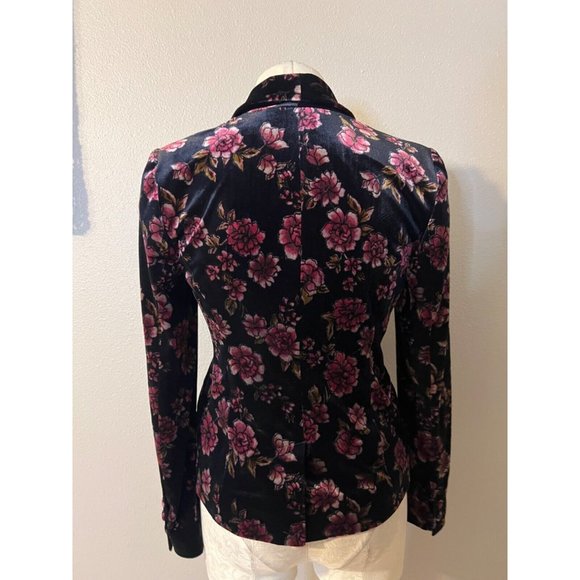 1. State Velvet Suit Jacket Blazer 4 6 Small Black Blue Purple Stretch - Picture 4 of 11